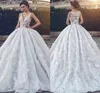 Elegant Sheer V-Neck Floral Saudiarabien Bröllopsklänningar Ball Lace Plus Size Arabic Country Style Vestido de Novia Formell Bridal Gown