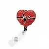 Custom Key Rings Medical Nurse Heart Shape Rhinestone Retractable Badge Holder Reel