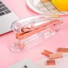 Rose Gold Transparent Stapler Edition Metal Portable Office Desk Hepler Office Tillbehör Skolleveranser för studenter