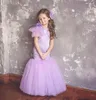 Lavender Beautiful Flower Girl Dresses Jewel Sleeveless Mermaid Birthday Gowns Back Zipper Custom Made Party Gowns With Hand Made Flowers