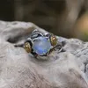 ROMAD Vintage Moonstone ring for Women Black Costume Jewelry Gold Flower Finger Ring Female jewelry anillos mujer R4
