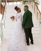 South African Nigerian Mermaid Wedding Dresses Plus size 2018 Long Sleeve Sheer Neck Bodycon Fishtail Bridal Gowns Beaded Chic Layer Ruffles