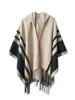 Dames Tassel Sjaals 2 Kleuren Mode Strepen Beige Grijze Sjaals Hooded Sjaals Poncho Wraps voor Winter Gratis verzending