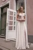 Modest Designer Scoop Top Illusion Lace Cheap Wedding Dresses Floor Length Chiffon Front Slit Summer Beach Berta Bridal Gown Backless Sleeve