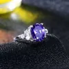 Mode Silver Gemstone Wedding Ring för kvinna 4 * 6mm Flawless Natural Tanzanite Silver Ring Solid 925 Silver Tanzanite Ring S18101002