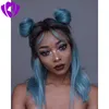 Side part Blue Lace Front Wig Glueless 16Inch Short Ombre Wig With Baby Hair Heat Resistant Synthetic Wigs For black Women