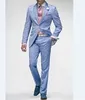 New Light Blue Men Wedding Tuxedos Excellent Groom Tuxedos Notch Lapel Two Button Slim Fit Men Blazer 2 Piece Suit (Veste + Pantalon + Cravate) 1343