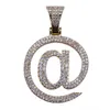 Or/argent couleur plaqué glacé Micro pavé Zircon cubique @ lettre pendentif collier HipHop Rock bijoux pour hommes et femmes