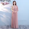 Seis estilos Una línea Vestido de dama de honor gris Cuello barco Vestidos con hombros descubiertos Vestidos largos para el banquete de boda Vestido de gasa 2018 Mingli Tengda
