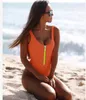 Sommer Frauen Einteiliger Anzug Badeanzug Zipper Design Sexy V-ausschnitt Mit Bh Gepolsterte Bademode Für Strand Tragen Kleidung