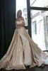 Szampańskie Berta oszałamiające sukienki ślubne syrenki z odłączonym satynowym pociągiem z ramienia Pełne koronkowe suknie ślubne