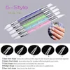 Crystal Rhinestone Decor Handle Pen 2 Way Silicone Head Carving Emboss Shaping Skulptur Nail Art Manicure Dotting Tools