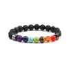 7 Chakra Gemstone Healing Beads Bracelet pour femmes Hommes Strand Stress Relief Yoga 8MM Hématite Anxiété Aromathérapie Huile Essentielle Diffuseur Bracelet Bijoux