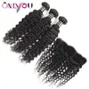 30 40 Inches Human Remy Hair Bundles With Lace Frontal Closure Straight Body Deep Water Loose Wave Jerry Kinky Curly Brazilian Virgin 3 4 Weave Weft Extension 10A Grade
