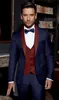2022 Yakışıklı Lacivert Tek Düğme Şal Kafe Düğün Damat Smokin Erkekler Düğün Takım Elbise / Balo / Yemeği Adam Blazer (Ceket + Kravat + Yelek + Pantolon) 03
