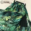 Sishot Zomer Lange Rokken Tropische Blad Print Maxi Rokken Side Vent Harajuku Elastische Taille Losse Casual Green Beach Skirt Split