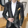 Boutique Fashion Classic Plaid Mens Suit Coats Single Buckle Wedding Dress Casual Jacket Men Blazer xl