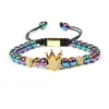 New Macrame Bracelet Whole 10pcs lot 6mm Colors Hematite Stone Beads With Clear CZ Crown Bracelets For Gift256p