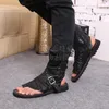 Zomer Gladiator Sandalen Voor Mannen Zwart Wit Enkel Lederen Mannen Flats Italiaanse Schoenen Sandalen Klinknagels Mens Slippers Motorfiets Laarzen Maat 46