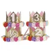 Baby Princess Tiara Crown neonati ragazze/bambini primo compleanno cappello scintillante stile fiore oro con fiore rosa artificiale