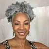 2021新製品女性灰色ブラジルのバージンヘアエクステンション塩とコショウキンキーカーリーパフシルバーグレーのおばあちゃんの髪Ponytailクリップ
