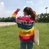 Взлетно-посадочная полоса женский свитер Kawaii Ulzzang Rainbow Striped Cardigan вышивка вязаные женские свитеры Harajuku для женщин