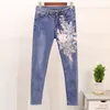 Amolapha Women Sequins 3D Floral Pullovers Denim Jeans Suits Knit Sweaters Tops Slim Fit Pants Sets for Female Woman D18110503