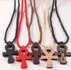 DHL Hip Hop Cross Ankh Pendant Necklace With Wooden Beads Chain Religionary Fashion Jewelry for Women Men