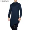 INCERUN Mens Shirt Suit Long Sleeve Irregular Hem Tops Muslim Islamic Clothes Men Nepal Style Solid Casual Shirts Hombre