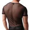 Sexy Männer Mesh Transparent Unterhemd Homosexuell T Shirts Durchsichtig Nylon V-ausschnitt Atmungsaktive Kurzarm Bequeme Weste Unterhemd Männliche Kleidung