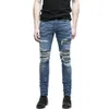 Jeans da uomo classici a vita media taglia 28-38 Jeans da motociclista Frazzle lavati casual Pantaloni Hip Hop Homme moda blu