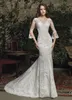 Charmante robe de mariée en dentelle de la sirène veau à manches longues manches longues robes de mariée Bridal Trompette Sweep Train Vestido de Novia