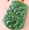 Ny naturlig jade Kina Handgravering Grön Jade Hänge Halsband Amulet Lucky Dragon Staty Collection Sommar Ornament