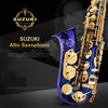 Japão Suzuki SR-475 F Alto Eb Saxofone E Plana Azul Corpo Laca De Ouro Chave Saxofone Marca Instrumento de Música de Qualidade Sax Com Bocal