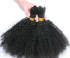 Brazilian Human Virgin Hair Afro Kinky Curly Hair Bundle Hair Extensions Unprocessed Natural Black Dark Brown Color Thick End