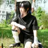 Halloween unissex japão anime preto uchiha sasuke cosplay traje de festa manga curta camisa shorts bandana conjunto completo 1081848