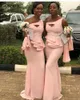 Jurken South African Mermaid Bridesmaid Klänningar Sexig One Shoulder Beaded Peplum Long Bridesmaids Klänningar Aso Ebi Kvinnor Party Gowns