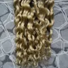 Mongolian Kinky Curly Hair Micro Ring Hair Extensions 1b / 613 Ombre Curly 100g Micro Loop Hårförlängningar Dubbeldragen 10 "-26"