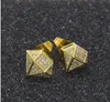 men stud Hip Hop Full Iced Out Cz Simulated Diamond Earring Gold Color Irregular Copper Earring High Quality DJ punk stud