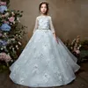 Miniature Wedding Dresses 2018 3 Quarter Long Sleeves Big Bow Back Long First Communion Dress for Little Girls Handmade Flowers