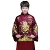 Costume de mariage de style chinois pour hommes, spectacle traditionnel, vêtements de mariage chinois, veste rouge de marié, costume tang, Robe de Dragon