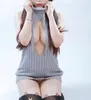 セクシーなオープンチェストコスプレバックレスバージンキラーセータータートルネックボディスーツ包帯ニットセータープルオーバー女性C1J8