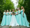 Hoge kwaliteit 3 ​​stijlen bruidsmeisje jurken onder 100 met sexy plus size chiffon lange prom jurk met ruches vloer lengte jassen