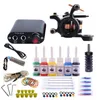 Komplett Tattoo Machine Kit Set 1 Spolar Guns 6 Färger Svart Pigment Sets Power Tattoo Nybörjare Grips Kits Permanent Makeup