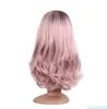 Ombre longue perruque rose vague bouclés cosplay perruques femmes cheveux synthétiques résistant à la chaleur