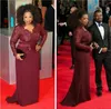 2018 Oprah Winfrey Burgundy Long Sleeves Lace Top Modest Mother of the Bride Evening Dresses Custom Plus Size Celebrity Red Carpet Gowns