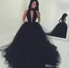 2022 섹시한 검은 민소매가 이브닝 가운 깊은 V-Neck Backless Long Ball Gown Black Pageant Prom Dress