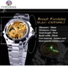 Forsining Silver Rostfritt Stål Gear Case Lysous Hands Golden Skeleton Klocka Mekaniska Wristwatches Top Brand Luxury