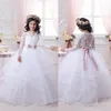 2020 Cheap White Flower Girl Dresses for Weddings Lace Long Sleeve Girls Pageant Dresses First Communion Dress Little Girls Prom B183E