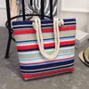 Canvas полоса цветочные принт Tote Beach Bags Bags Большая емкость Волна Pattern Сумки Многоразовая Торговая сумка Путешественник Сумки для беременных Сумки для Праздников C5291